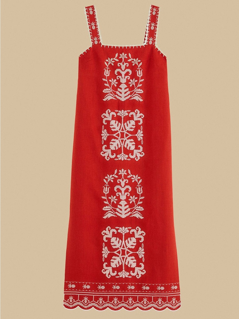 NWT FARM Rio Red Tropical Cross Stitch
Embroidered Midi Dress - Size XL - Picture 5 of 15